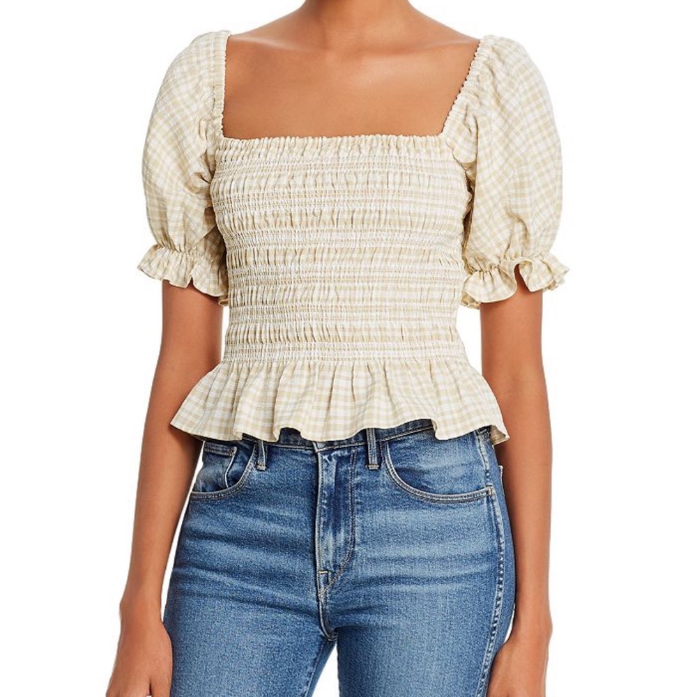 wayf | gingham puff sleeve top